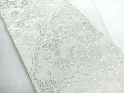 平和屋着物◎六通柄袋帯　花鳥文　銀糸　正絹　逸品　CABE5906nb