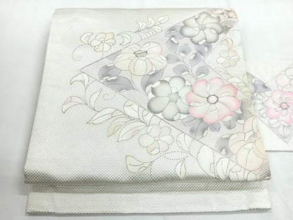 平和屋着物◎九寸名古屋帯 駒刺繍 辻が花 銀糸 正絹 逸品 CABE5908nb