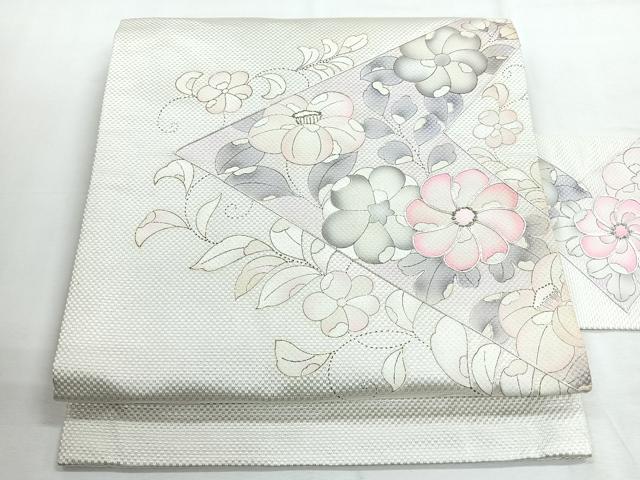 平和屋着物◎九寸名古屋帯 駒刺繍 辻が花 銀糸 正絹 逸品 CABE5908nb