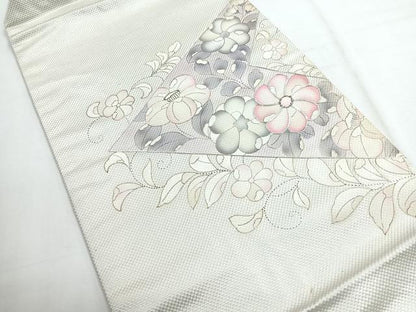 平和屋着物◎九寸名古屋帯 駒刺繍 辻が花 銀糸 正絹 逸品 CABE5908nb