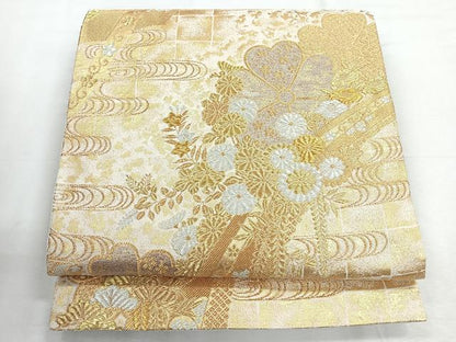 平和屋着物◎六通柄袋帯 流水花文 金銀糸 正絹 逸品 CABE5909nb