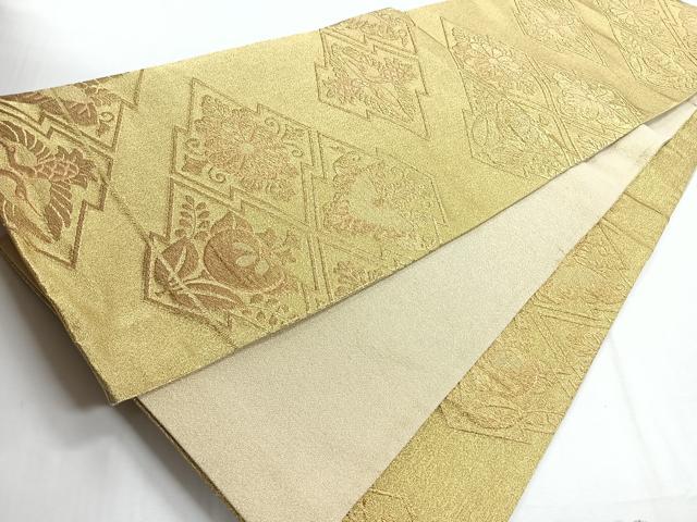 平和屋着物◎六通柄袋帯　松皮菱花鳥文　金糸　正絹　逸品　CABE5911nb