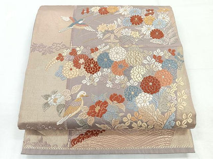 平和屋着物◎六通柄袋帯　唐織　花取り文　金糸　正絹　逸品　CABE5915nb