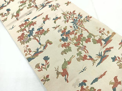 平和屋着物◎六通柄　本袋帯　動物枝葉文　金糸　正絹　逸品　CABE5927nb