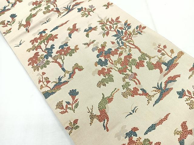 平和屋着物◎六通柄　本袋帯　動物枝葉文　金糸　正絹　逸品　CABE5927nb