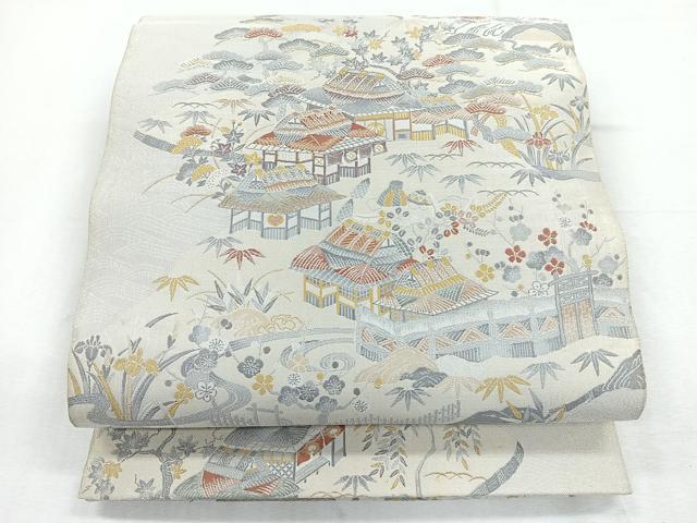 平和屋着物◎六通柄袋帯　彩園　金糸　正絹　逸品　CABE5929nb
