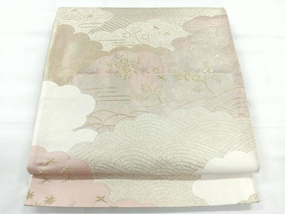 平和屋着物◎六通柄袋帯　雲取り花鳥文　金糸　正絹　逸品　CABE5933nb