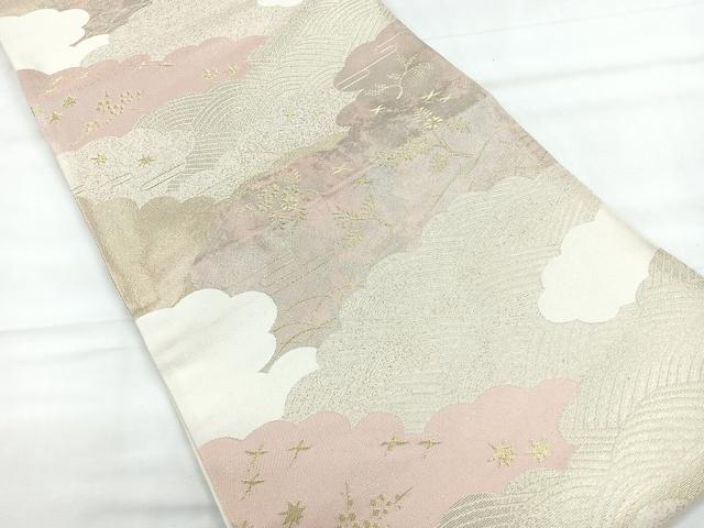 平和屋着物◎六通柄袋帯　雲取り花鳥文　金糸　正絹　逸品　CABE5933nb