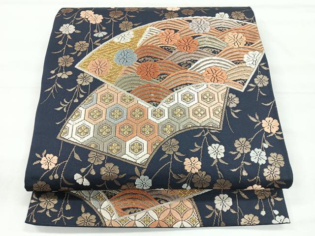 平和屋着物◎六通柄袋帯　唐織　地紙草花文　金糸　正絹　逸品　CABE5939nb
