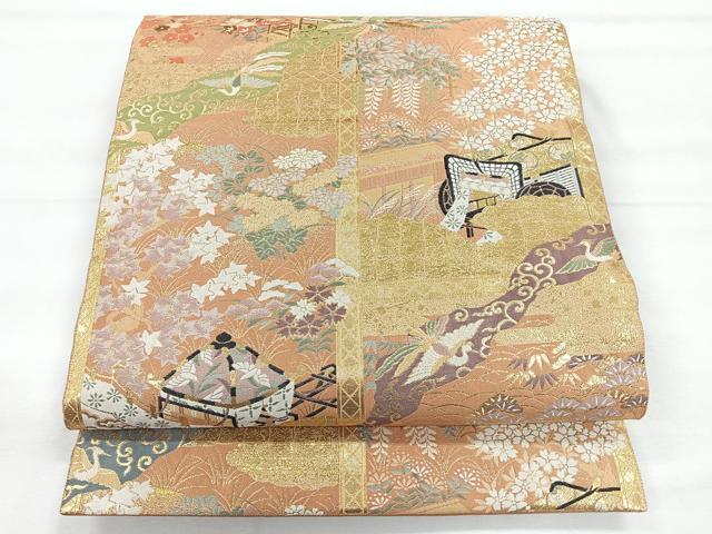 平和屋着物◎伝統工芸士　平田藤三郎　六通柄袋帯　風景文　金糸　正絹　逸品　CABE5943nb