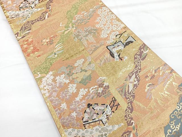 平和屋着物◎伝統工芸士　平田藤三郎　六通柄袋帯　風景文　金糸　正絹　逸品　CABE5943nb