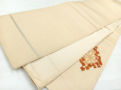 平和屋着物◎太鼓柄袋帯　総刺繍　源氏車吉祥文　正絹　逸品　CABE5950nb