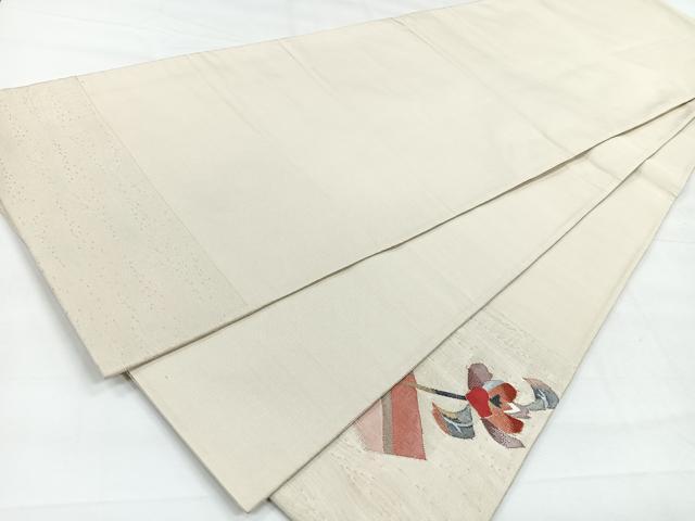 平和屋着物◎太鼓柄袋帯　すくい織　枝花文　正絹　逸品　CABE5951nb