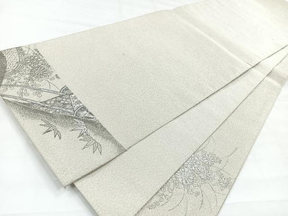 平和屋着物◎太鼓柄袋帯　綴れ　風景御所車文　プラチナ箔　正絹　逸品　CABE5953nb