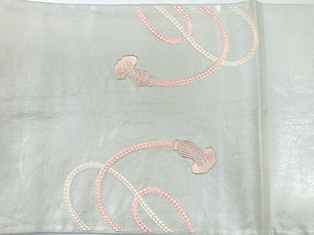 平和屋着物◎太鼓柄袋帯　総刺繍　駒刺繍　扇面花文　銀糸　正絹　逸品　CABE5955nb