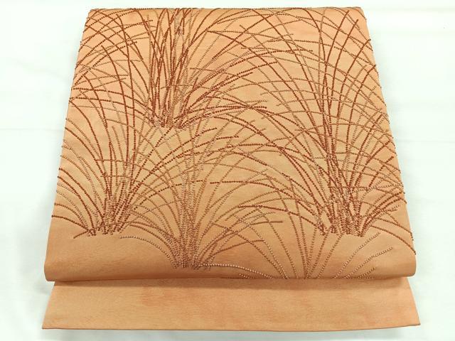 平和屋着物◎中国三大刺繍 相良刺繍 太鼓柄袋帯 芝草文 正絹 逸品 CABE5956nb