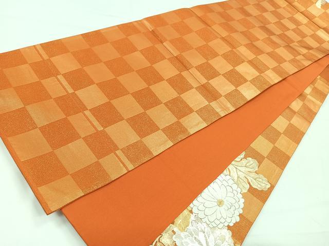 平和屋着物◎六通柄袋帯 駒刺繍 草花文 金彩 正絹 逸品 CABE5957nb