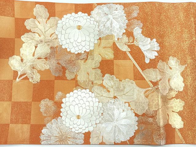 平和屋着物◎六通柄袋帯 駒刺繍 草花文 金彩 正絹 逸品 CABE5957nb
