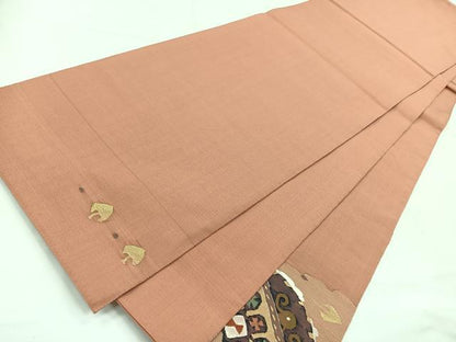 平和屋着物◎太鼓柄袋帯 すくい織 絵皿花文 正絹 逸品 CABE5959nb