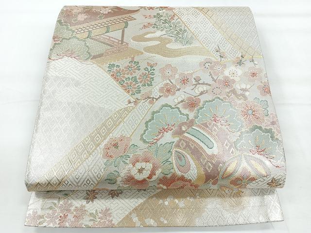 平和屋着物◎佐賀錦 六通柄袋帯 風景文 金銀糸 正絹 逸品 CABE5961nb