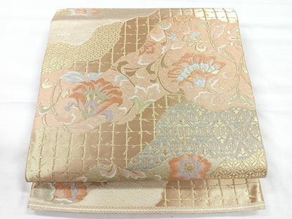 平和屋着物◎西陣 服部織物謹製 六通柄袋帯 更紗吉祥文 金糸 正絹 逸品 CABE5962nb