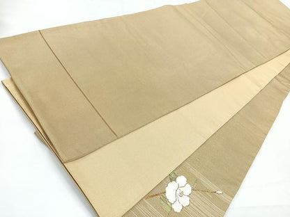 平和屋着物◎太鼓柄袋帯 刺繍 枝椿 金糸 正絹 逸品 CABE5964nb