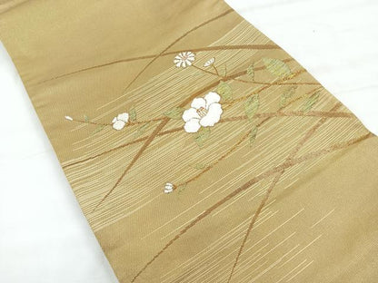 平和屋着物◎太鼓柄袋帯 刺繍 枝椿 金糸 正絹 逸品 CABE5964nb