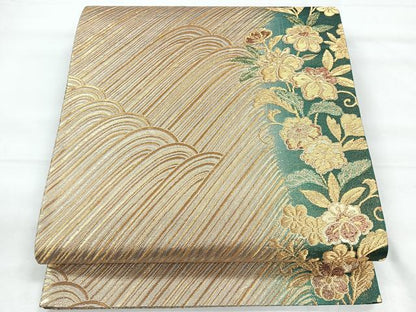 平和屋着物◎六通柄袋帯 立波花文 金糸 正絹 逸品 CABE5972nb