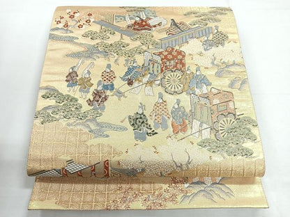 平和屋着物◎六通柄袋帯人物風景文 金糸 正絹 逸品 CABE5989nb