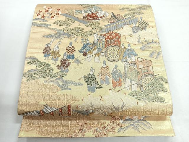 平和屋着物◎六通柄袋帯人物風景文 金糸 正絹 逸品 CABE5989nb