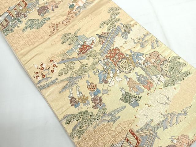平和屋着物◎六通柄袋帯人物風景文 金糸 正絹 逸品 CABE5989nb