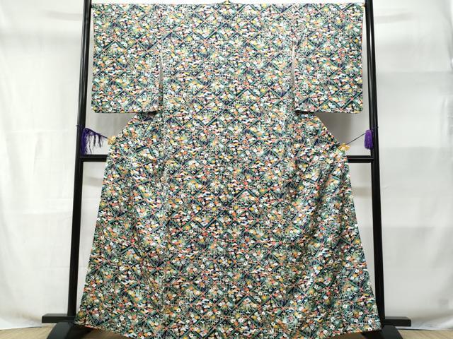 平和屋着物■上質な小紋 菱天井花文 正絹 逸品 CABE6018fb
