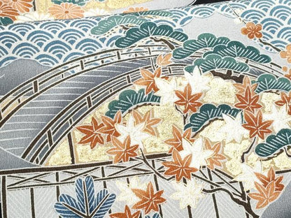 平和屋着物■豪華黒留袖 駒刺繍 風景花文 金彩 正絹 逸品 CABE6061fb
