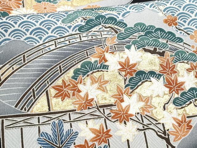 平和屋着物■豪華黒留袖 駒刺繍 風景花文 金彩 正絹 逸品 CABE6061fb