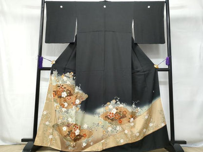 平和屋着物■豪華黒留袖 泰常 駒刺繍 花筏 暈し染め 金彩 正絹 逸品 CABE6063fb