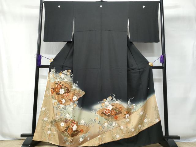 平和屋着物■豪華黒留袖 泰常 駒刺繍 花筏 暈し染め 金彩 正絹 逸品 CABE6063fb