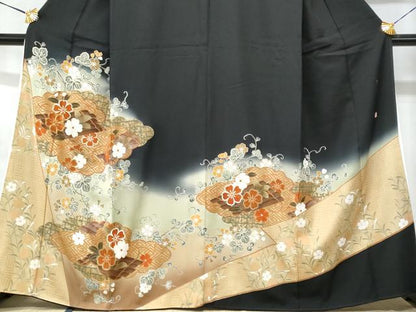 平和屋着物■豪華黒留袖 泰常 駒刺繍 花筏 暈し染め 金彩 正絹 逸品 CABE6063fb