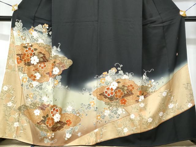 平和屋着物■豪華黒留袖 泰常 駒刺繍 花筏 暈し染め 金彩 正絹 逸品 CABE6063fb