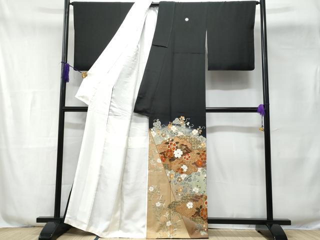 平和屋着物■豪華黒留袖 泰常 駒刺繍 花筏 暈し染め 金彩 正絹 逸品 CABE6063fb