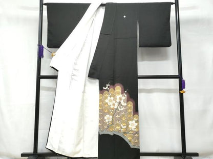 平和屋着物■豪華黒留袖　作家物　刺繍　枝花文　金彩　正絹　逸品　CABE6064fb