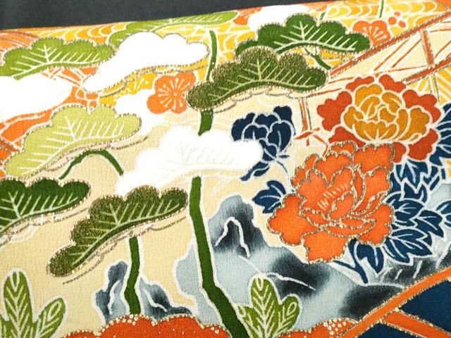 平和屋着物■豪華黒留袖 駒刺繍 扇面御所車人物文 金彩 正絹 逸品 CABE6066fb