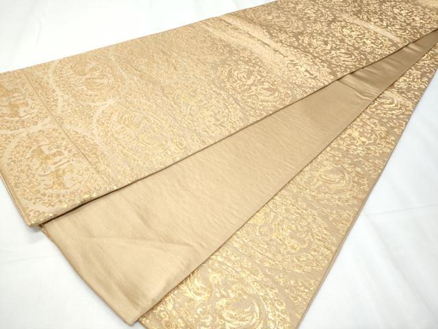 平和屋着物◎六通柄袋帯　向かい鳥花文　金糸　正絹　逸品　CABE6092fb