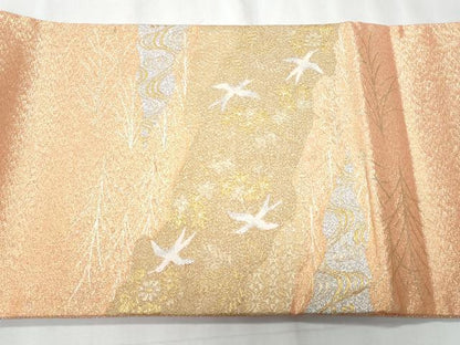 平和屋着物◎太鼓柄袋帯　道長飛鳥花鳥文　金銀糸　正絹　逸品　CABE6108fb