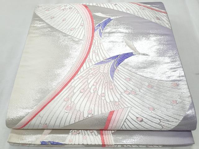 平和屋着物◎六通柄袋帯　唐織　孔雀　銀糸　正絹　逸品　CABE6139fb