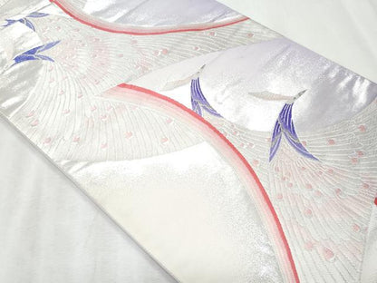 平和屋着物◎六通柄袋帯　唐織　孔雀　銀糸　正絹　逸品　CABE6139fb