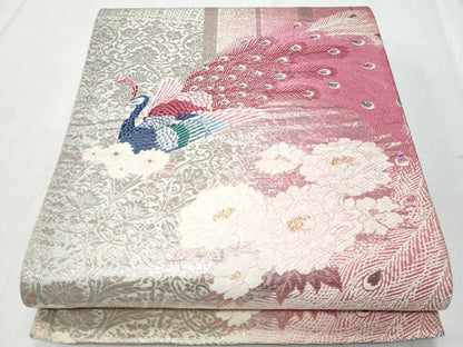 平和屋着物◎六通柄袋帯　唐織　孔雀草花文　プラチナ二重箔　正絹　逸品　CABE6143fb