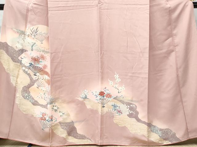 平和屋着物■訪問着 道長扇面花文 暈し染め 金銀彩 正絹 逸品 CABE6162fb
