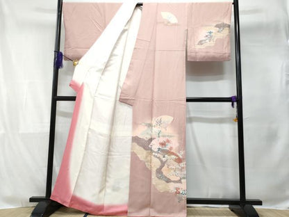 平和屋着物■訪問着 道長扇面花文 暈し染め 金銀彩 正絹 逸品 CABE6162fb
