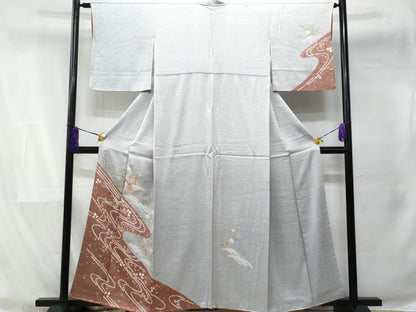 平和屋着物■訪問着 駒刺繍 絞り 流水草花文 金彩 正絹 逸品 CABE6164fb