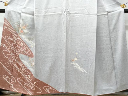 平和屋着物■訪問着 駒刺繍 絞り 流水草花文 金彩 正絹 逸品 CABE6164fb
